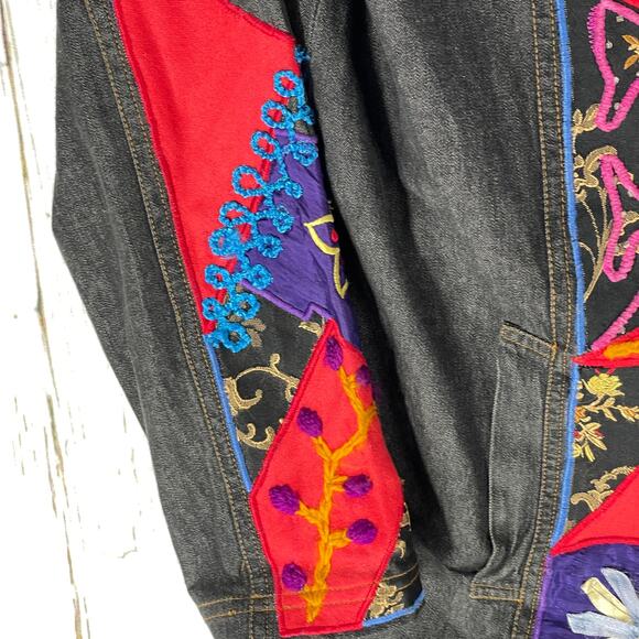 Alex Kim Art to Wear Jacket Size M Floral Cotton Linen Patchwork Embroidered - Picture 5 of 6